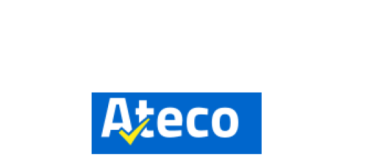 logo ateco bianco su sfondo blu