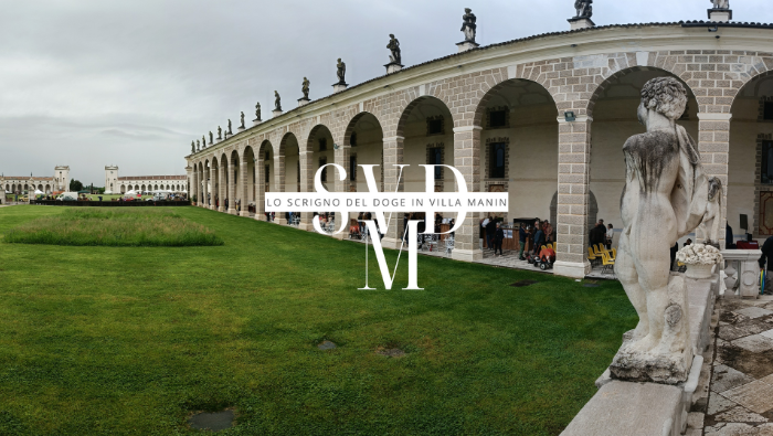 Lo Scrigno del Doge a Villa Manin veduta di Villa Manin con logo "Lo Scrigno del Doge"