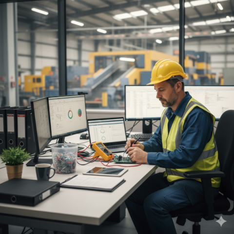 responsabile tecnico esegue test di verifica alla scrivania