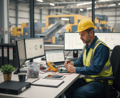 responsabile tecnico esegue test di verifica alla scrivania